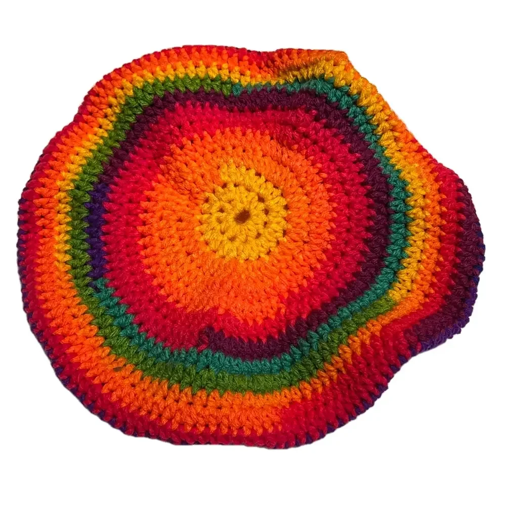 Hand crocheted Rainbow Beret